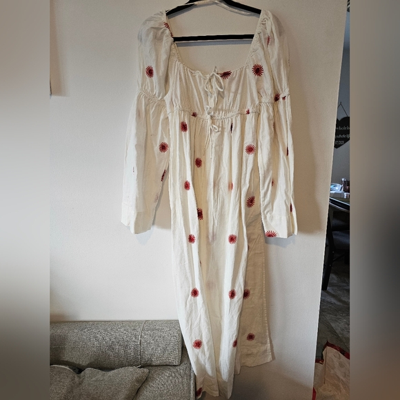 Free people embroidered sun cream Emory midi dress - Picture 3 of 7